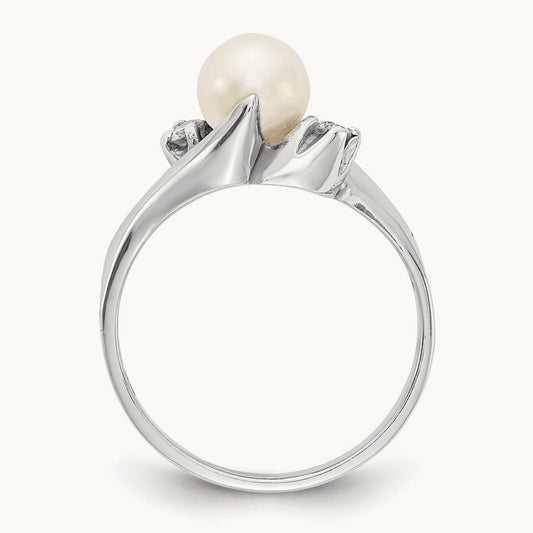 FW Cultured Pearl AA Diamond ring, 6mm, 14K White Gold