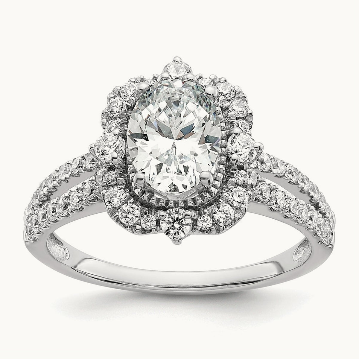 Vintage 1ct Oval Halo Dia Semi-Mount Ring, 14K White Gold