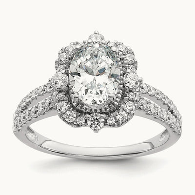 Vintage 1ct Oval Halo Dia Semi-Mount Ring, 14K White Gold