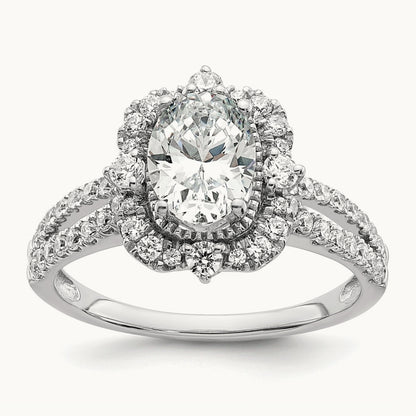 Vintage 1ct Oval Halo Dia Semi-Mount Ring, 14K White Gold