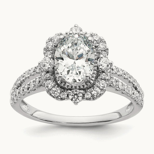 Vintage 1ct Oval Halo Dia Semi-Mount Ring, 14K White Gold