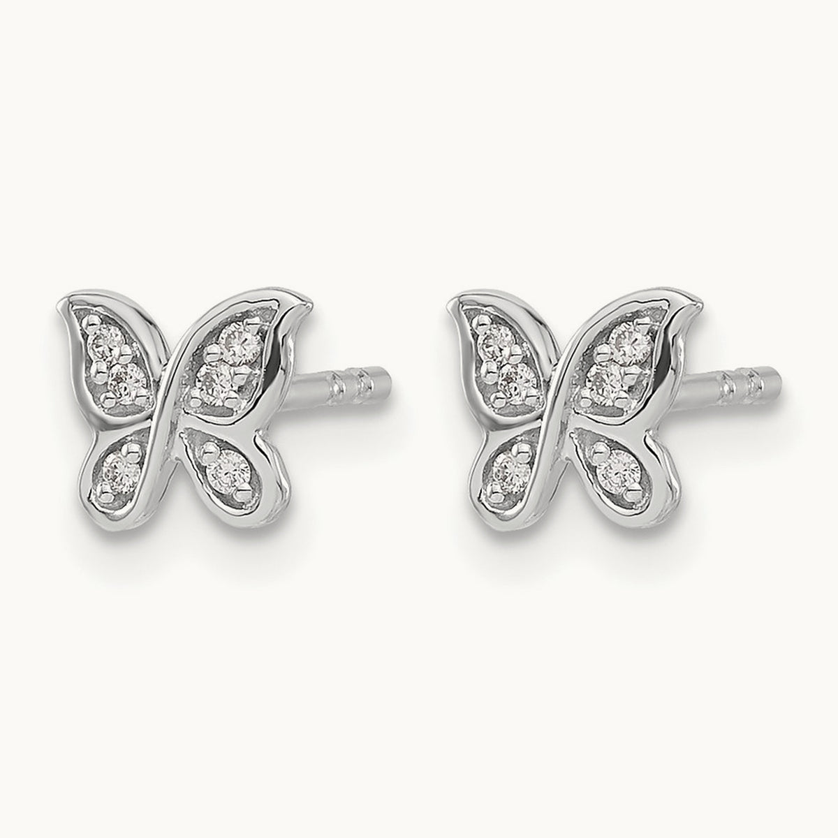 Diamond Butterfly Post Earrings — 14K White Gold