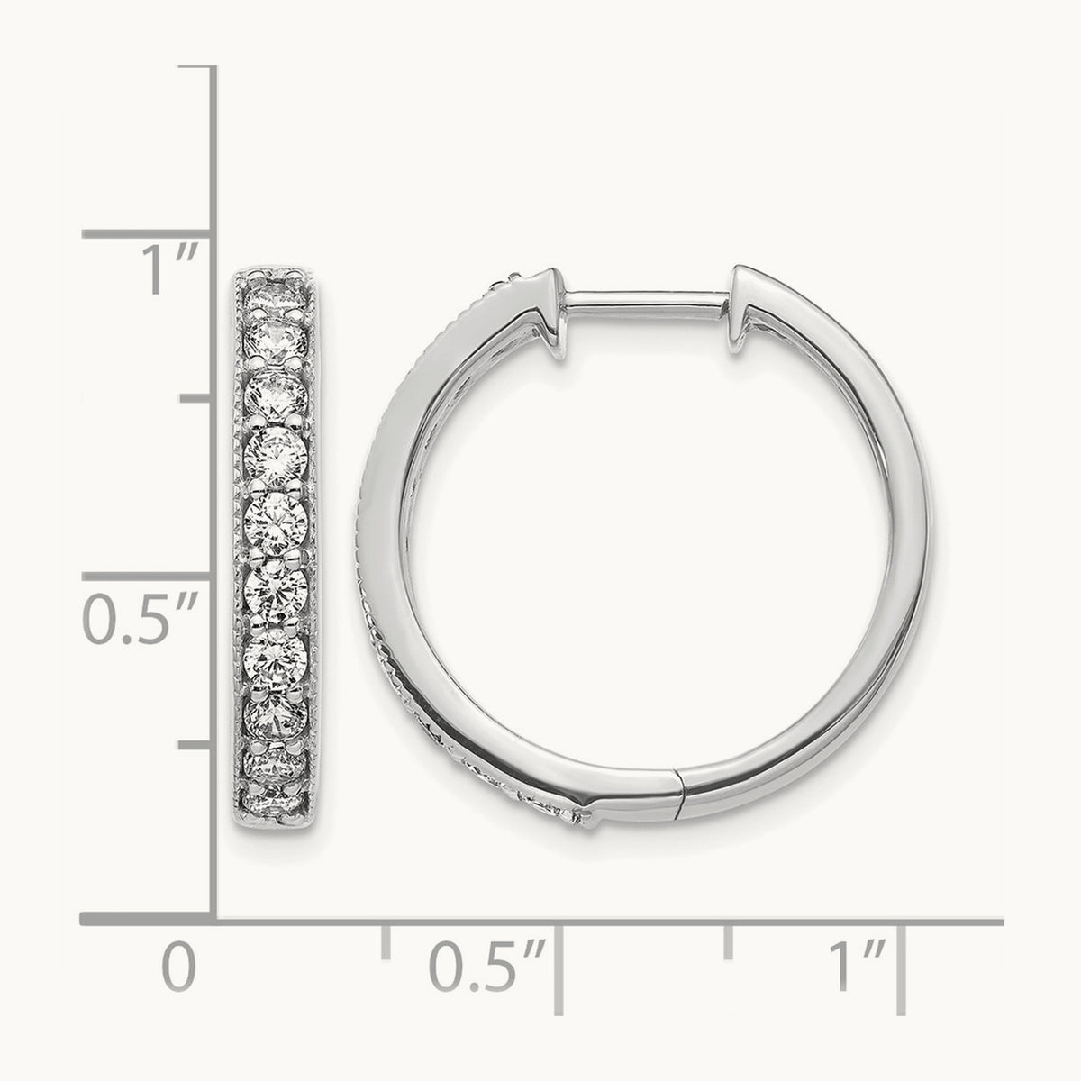 Diamond Milgrain Hinged Hoop Earrings — 14K White Gold