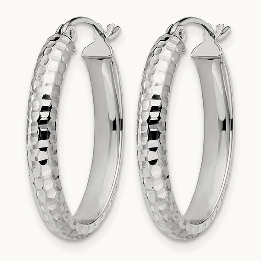 D/C Oval Hinged Hoop Earrings, 10K White Gold — Leslie's