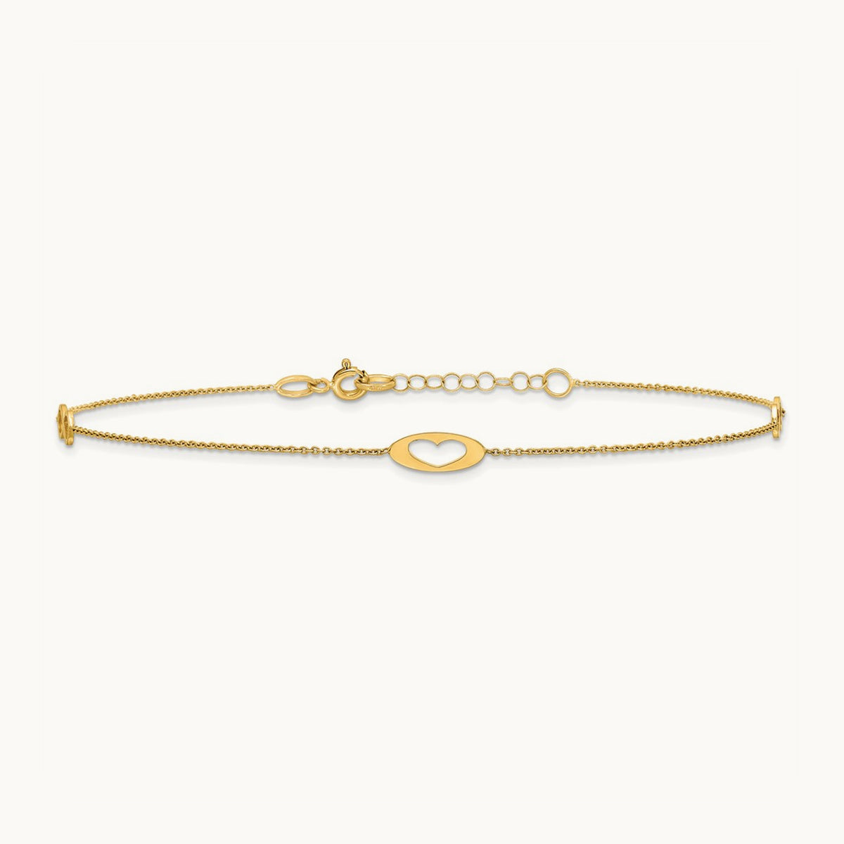 Polished Infinity and Heart 9in Plus 1in ext Anklet, 14K
