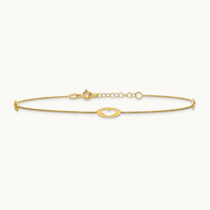 Polished Infinity and Heart 9in Plus 1in ext Anklet, 14K