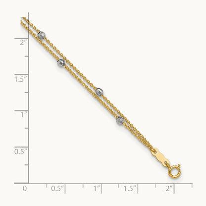 2-Strand Spiga Mirror Beads 9in Plus 1in Ext. Anklet, 14K Two-tone