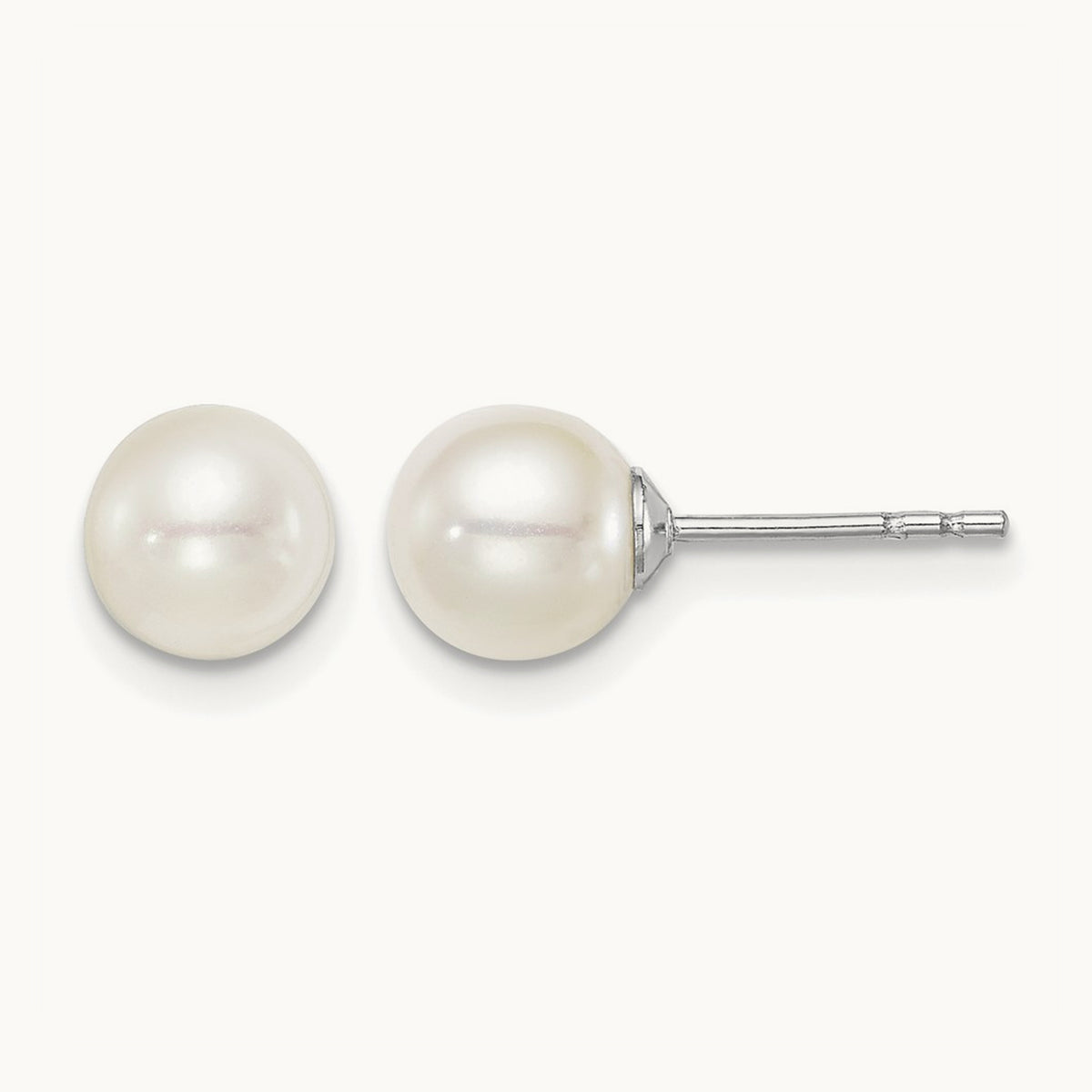 SS Madi K Rhod-plated 6- White Round FWC Pearl Stud Earrings, 7mm