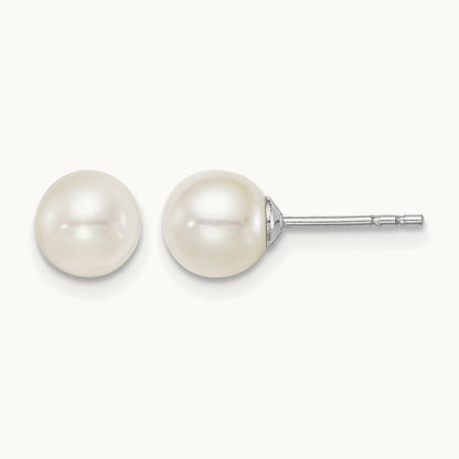 SS Madi K Rhod-plated 6- White Round FWC Pearl Stud Earrings, 7mm