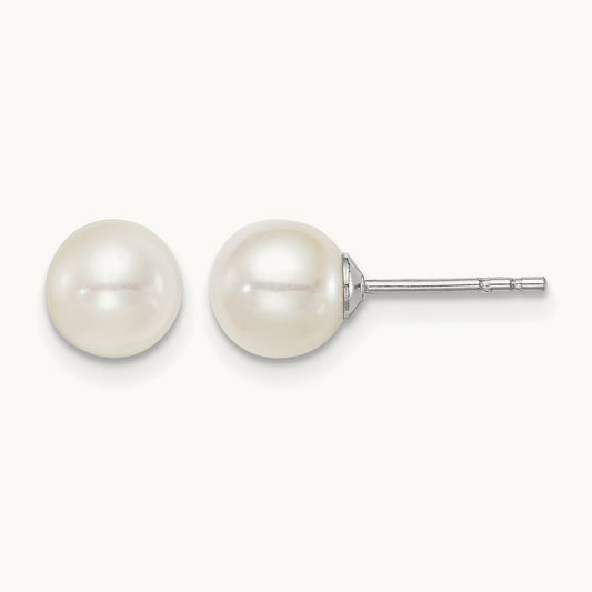 SS Madi K Rhod-plated 6- White Round FWC Pearl Stud Earrings, 7mm
