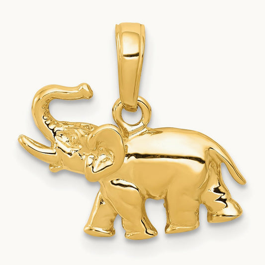 Polished Elephant Charm, 14K
