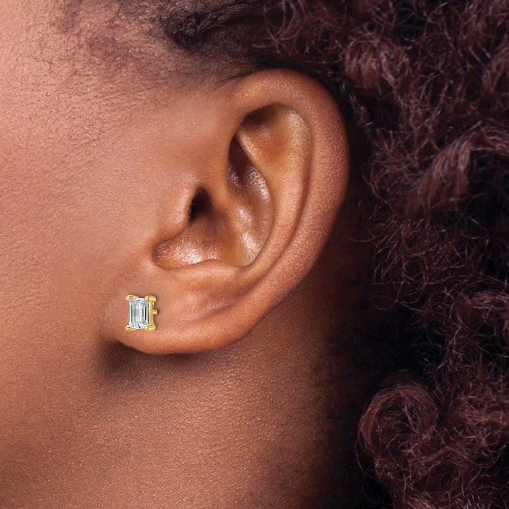 Emerald Four-Prong Stud Earrings, 0.50-6.00 ct tw Lab-Grown Diamond — 1 1/2 ct, 14K Yellow Gold