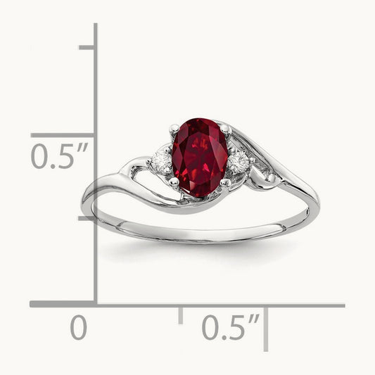 6x4mm Oval Created Ruby AA Diamond ring, 14K White Gold