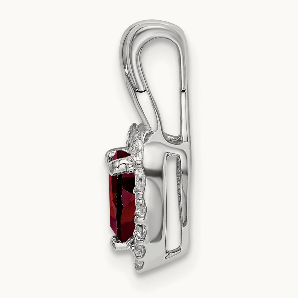 Garnet and Diamond Halo Heart Pendant, 14K White Gold