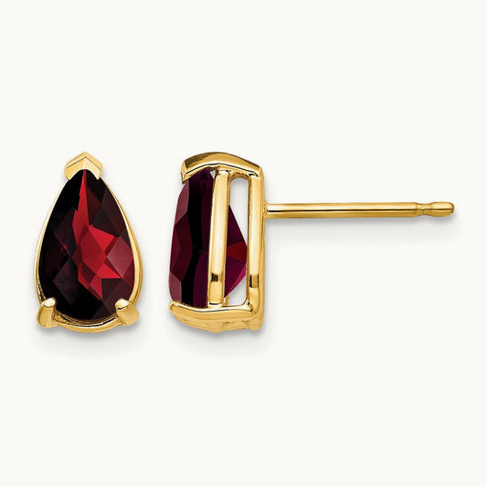 8x5mm Pear Garnet Checker Earrings, 14K