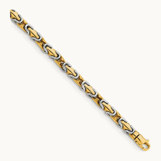 Hand-polished Fancy Link Bracelet, 4.2mm, 14K Two-tone