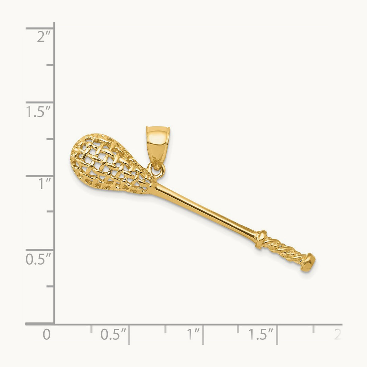 Solid Polished 3-D Lacrosse Stick Pendant, 14K