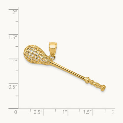 Solid Polished 3-D Lacrosse Stick Pendant, 14K