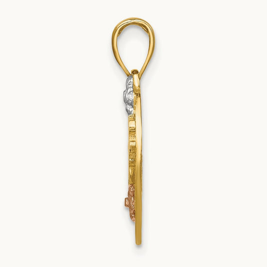 w/White Rhodium #1 DAUGHTER Heart Charm, 14K Two-tone