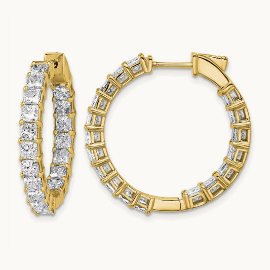 6 1/8 Princess in/Out Hoop Earrings, 6.00 ct tw Lab-Grown Diamond — 14K Yellow Gold