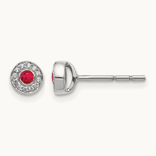 Diamond and Ruby Halo Post Earrings — 5mm