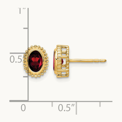 Oval Garnet Post Earrings — 14K Yellow Gold