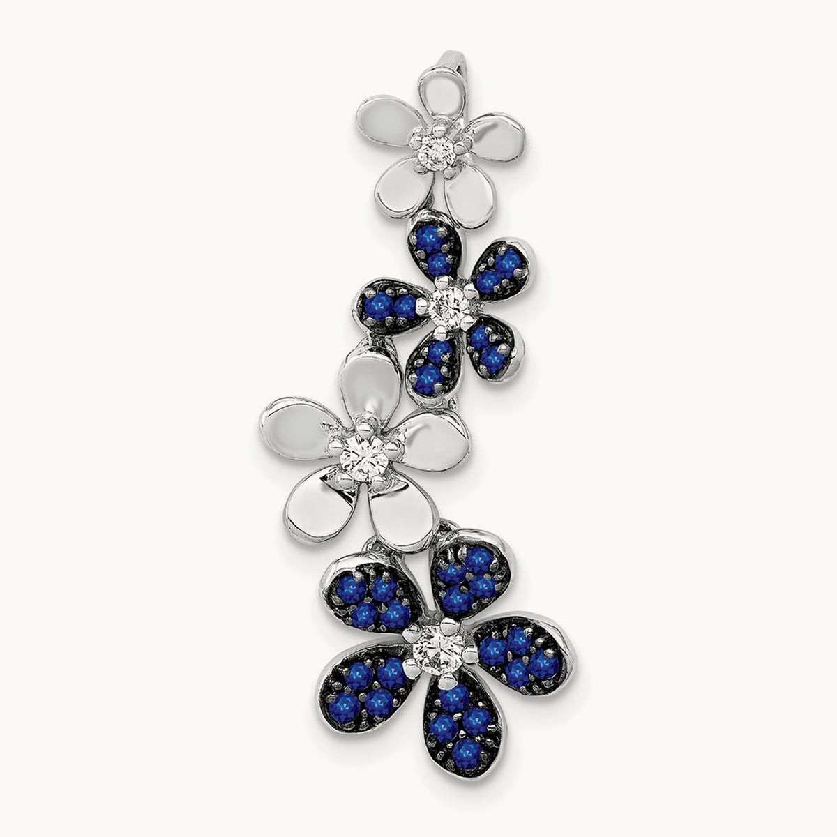 Diamond and .29 Sapphire 4 Flowers Pendant, 14K White Gold