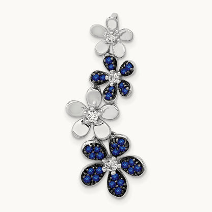 Diamond and .29 Sapphire 4 Flowers Pendant, 14K White Gold