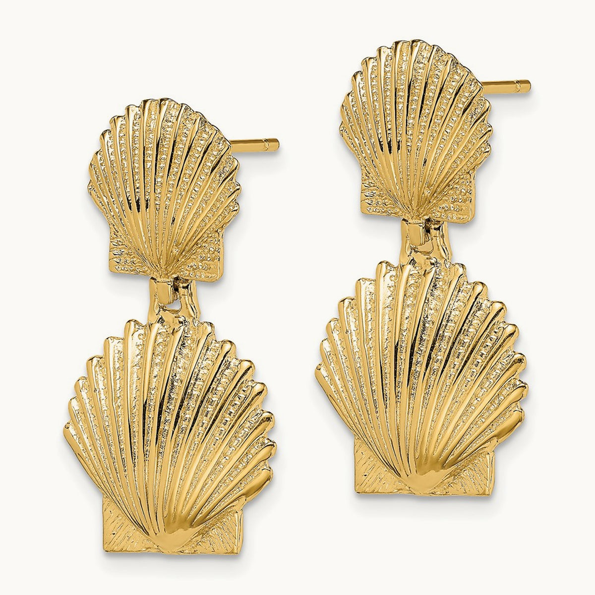 Double Scallop Shell Post Earrings, 14K