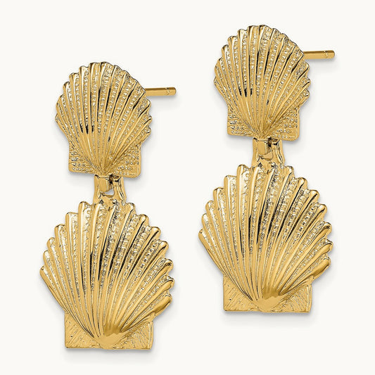 Double Scallop Shell Post Earrings, 14K