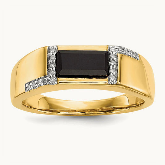 Onyx and Diamond Mens Ring, 14K