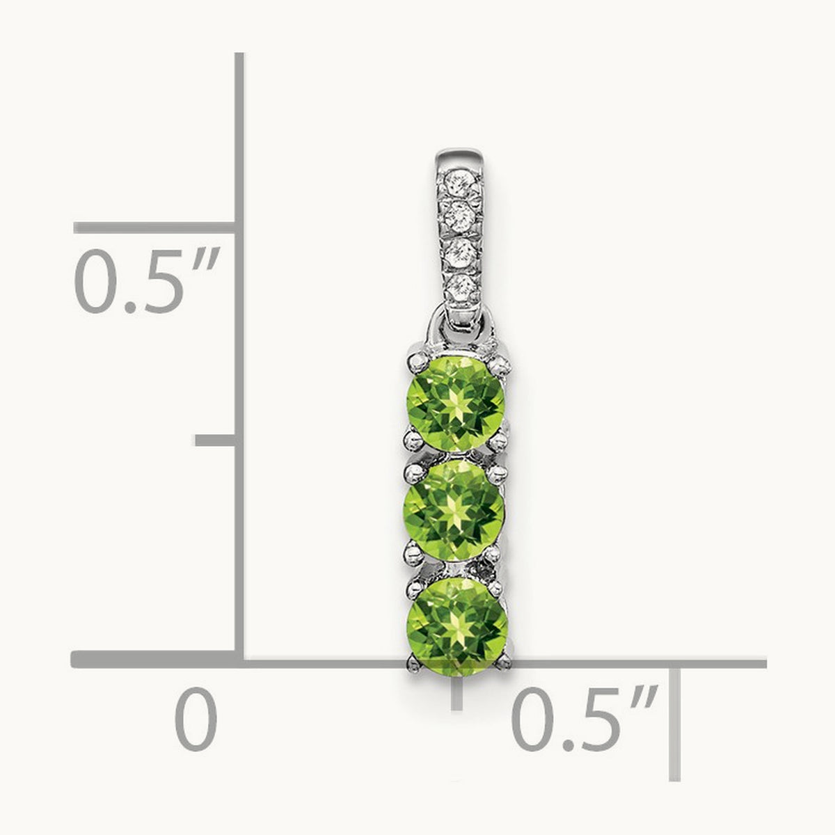 3-stone Peridot and Diamond Pendant, 14K White Gold