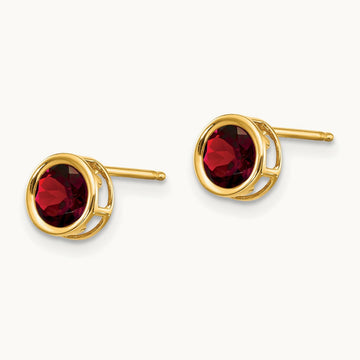 Bezel Garnet Stud Earrings, 5mm, 14K