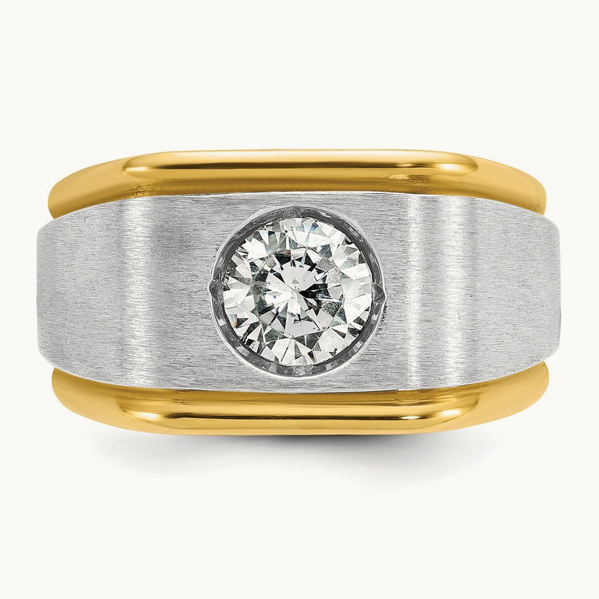 IBGoodman Men's Polished and Satin Diamond Complete Ring, 14K Two-tone
