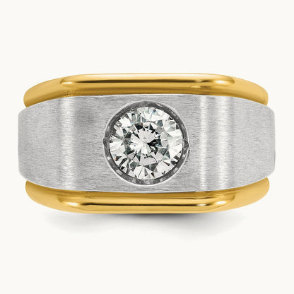 IBGoodman Men's Polished and Satin Diamond Complete Ring, 14K Two-tone