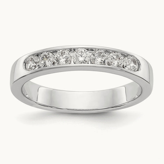 7-Stone Diamond Channel Band, 14K White Gold