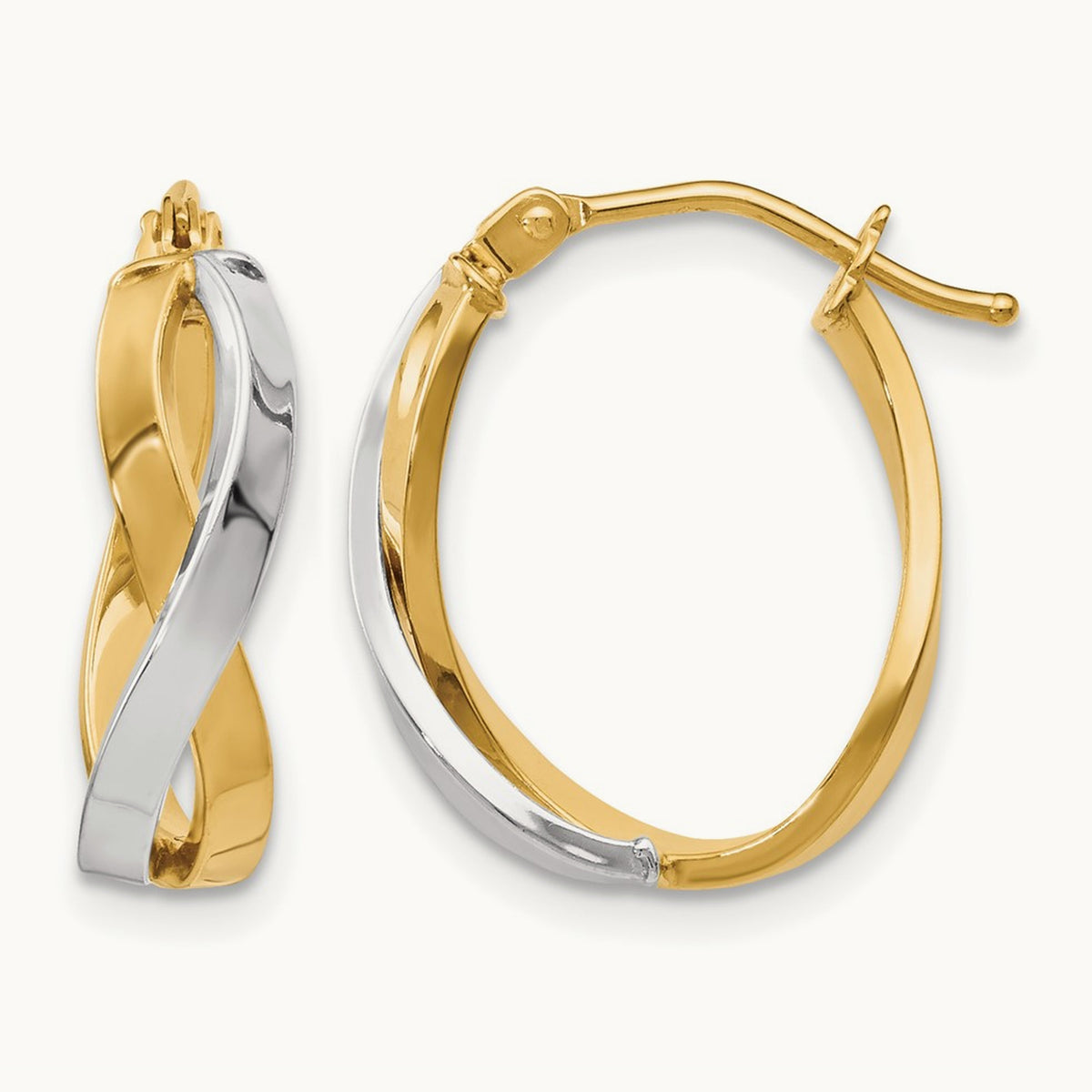 w/Rhodium Polished Twisted Hoop Earrings, 10K — Leslie's