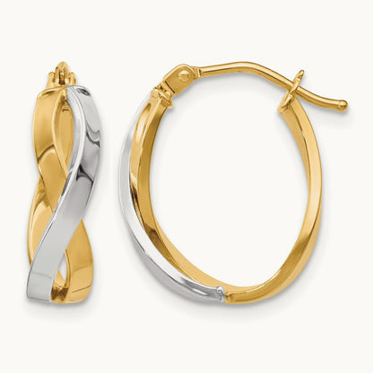 w/Rhodium Polished Twisted Hoop Earrings, 10K — Leslie's