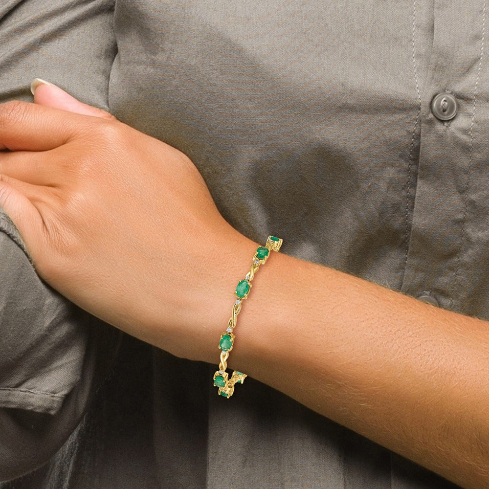 Diamond and Emerald Bracelet — 14K Yellow Gold