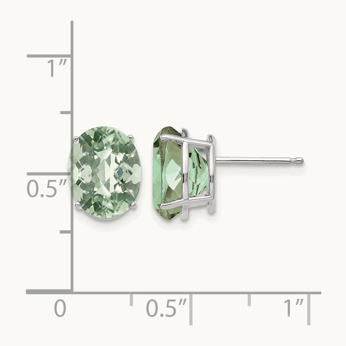 10x8 Oval Checker-Cut Green Quartz Earrings — 14K White Gold
