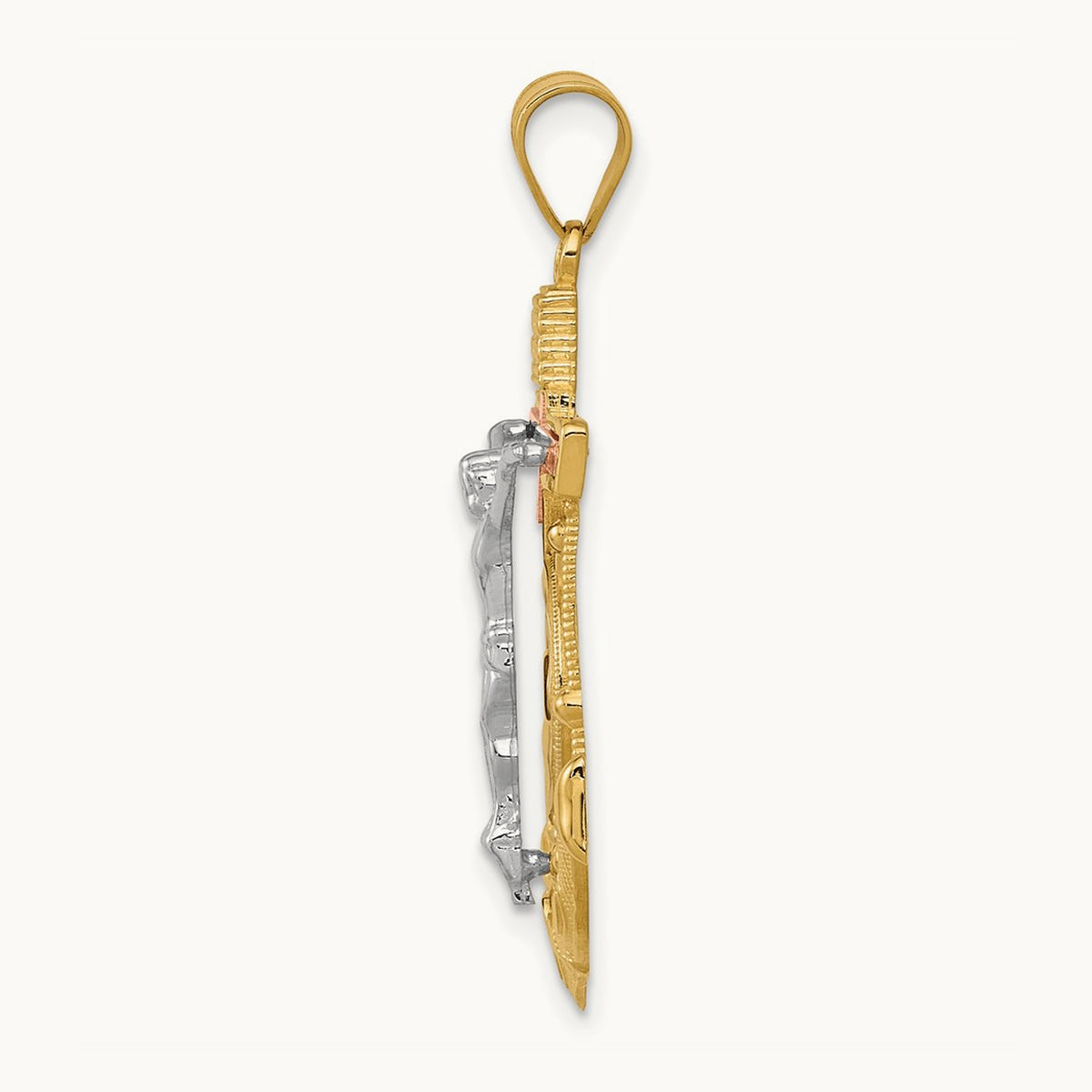 Tri-color Diamond-cut with Textured Mariner's Crucifix Pendant — 35mm