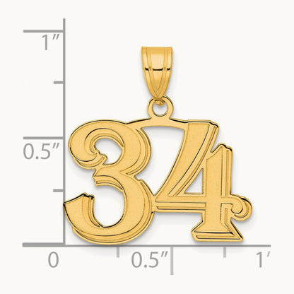 Polished Etched Number 34 Pendant, 14K