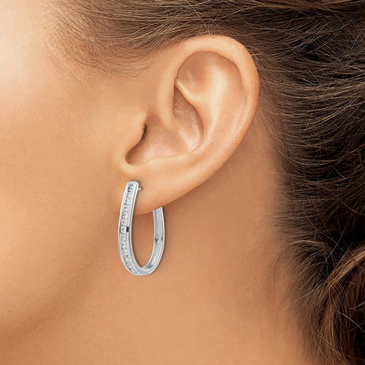 Diamond Oval Hinged Hoop Earrings — 14K White Gold