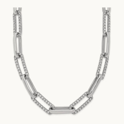Polished Diamond Paperclip Link 18in Necklace — 14K White Gold