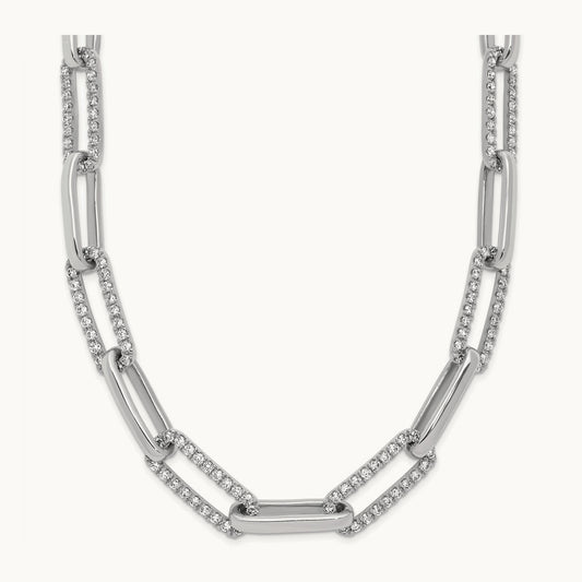 Polished Diamond Paperclip Link 18in Necklace — 14K White Gold