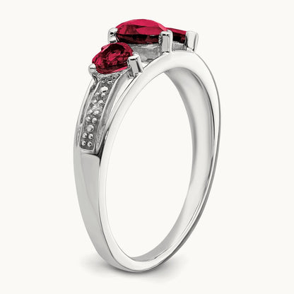 Cr. Ruby and Diamond Heart Ring, 14K White Gold