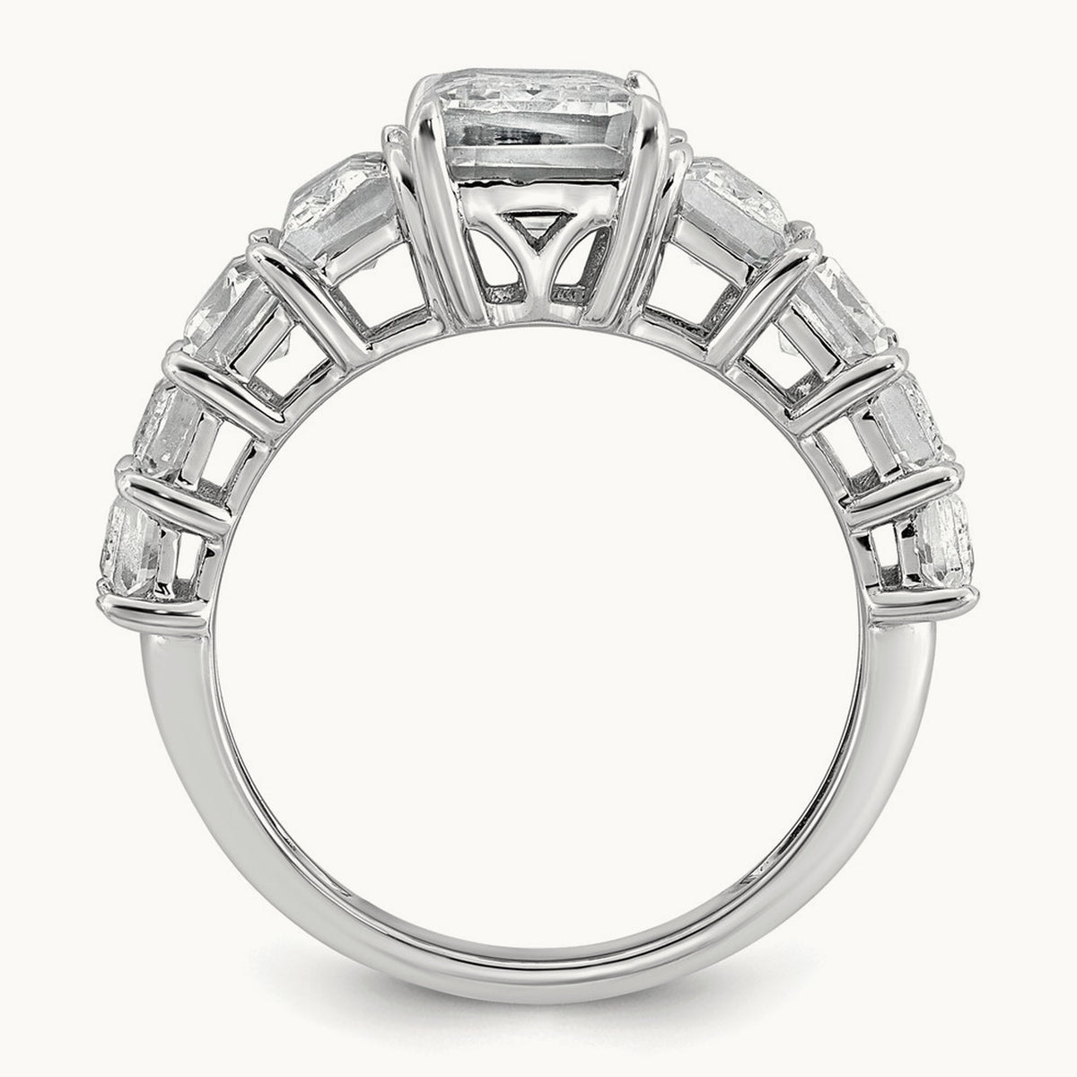 Emerald Shared Prong Engagement Ring, 5.00 ct tw Lab-Grown Diamond — 14K White Gold
