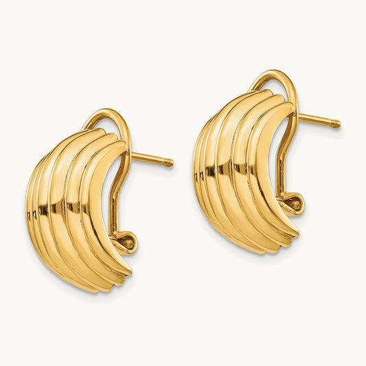 Polished Fancy Omega Back Post Earrings, 14K
