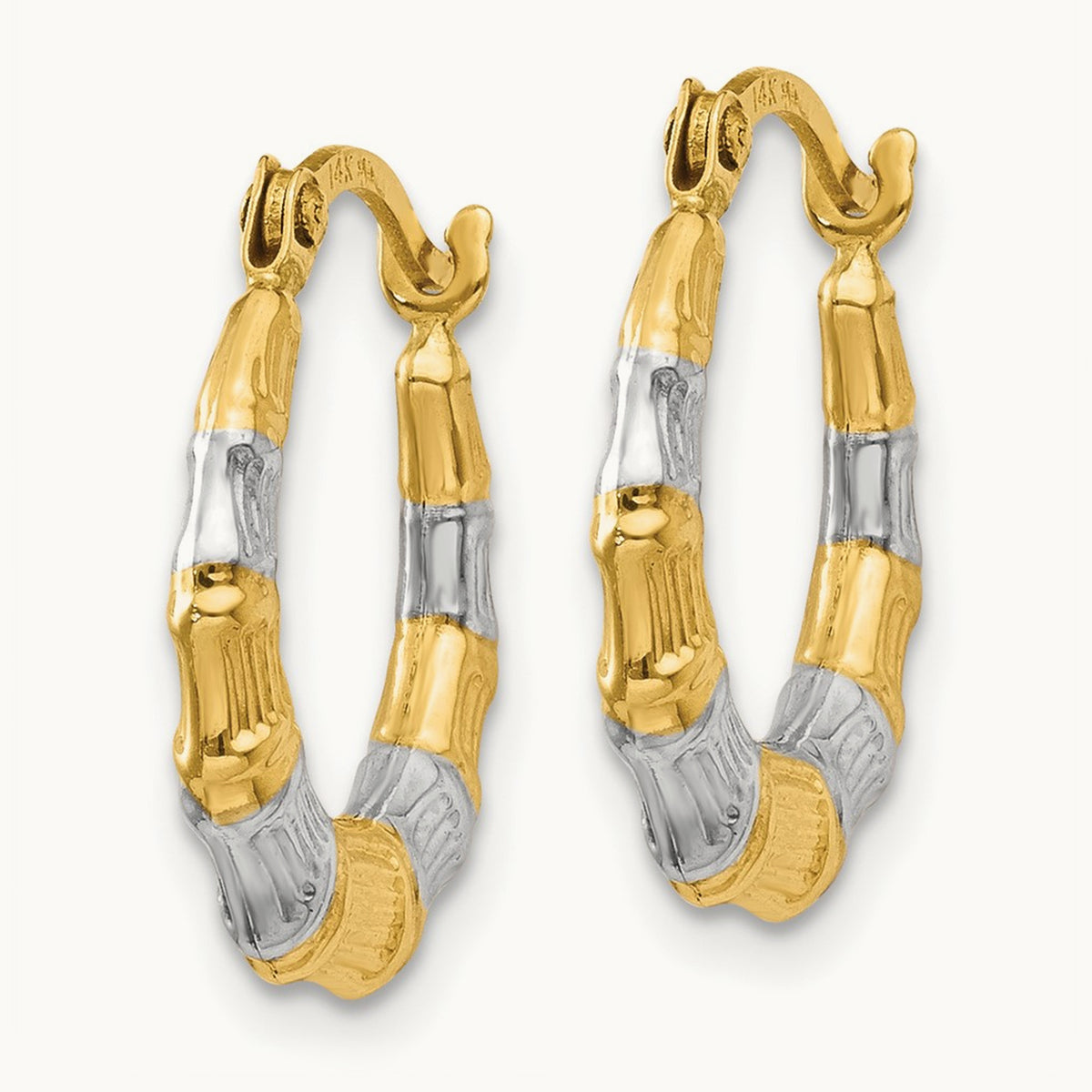 & Rhodium Hollow Bamboo Hoop Earrings, 14K