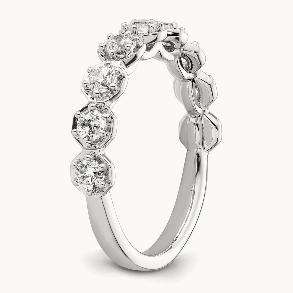 Hexagon Setting Wedding Band — 14K White Gold, 7